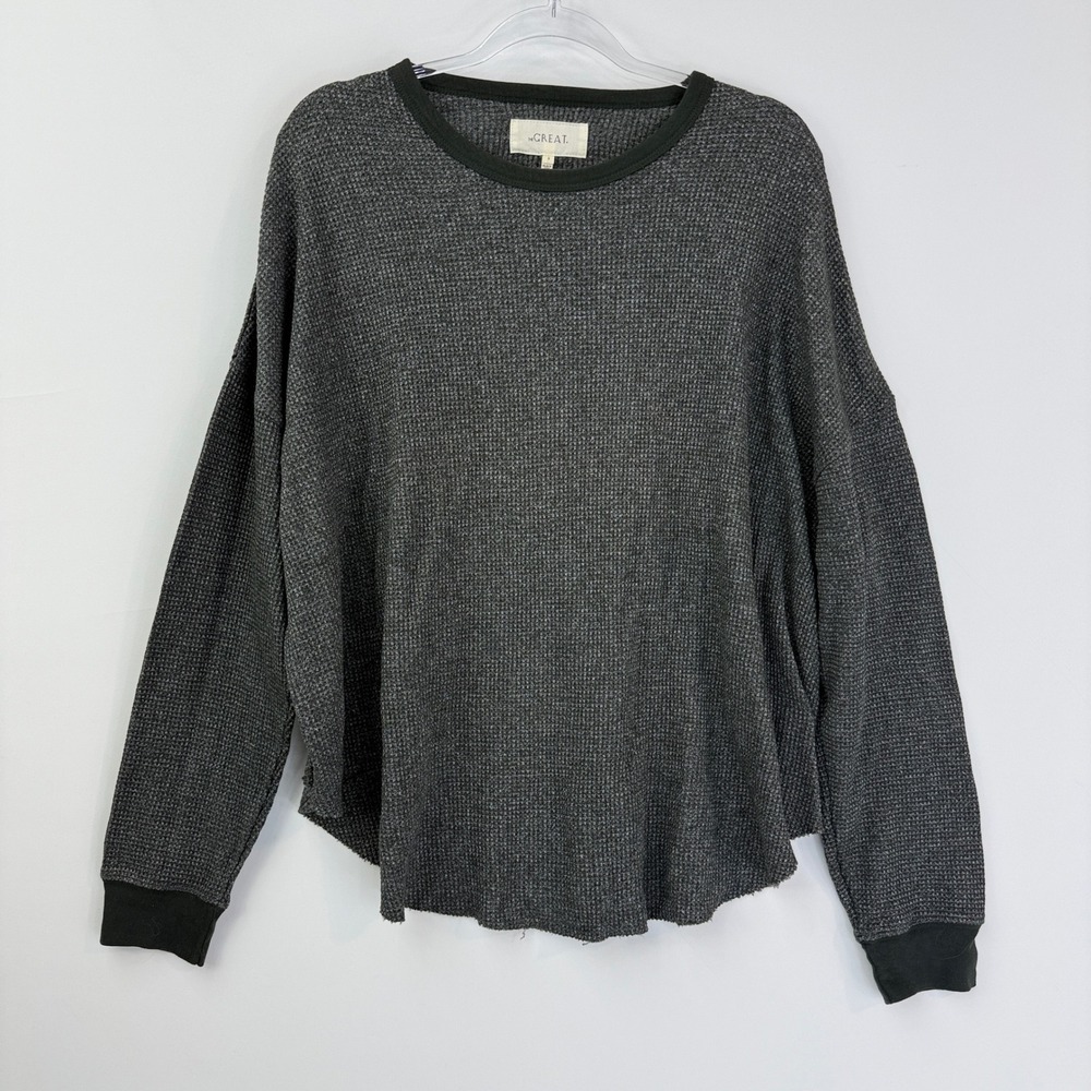 The Great Waffle Team Tee Women Size 3 Grey Long Sleeve Ringer Waffle Knit Top